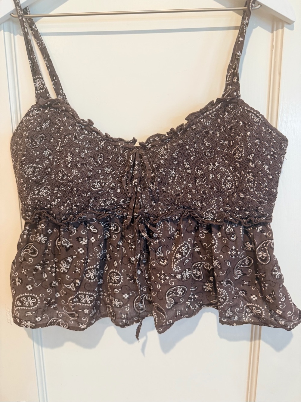 American Eagle Outfitters Brown Paisley Smocked Peplum Cami bandana print